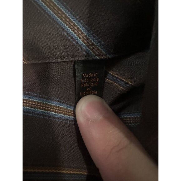 Mens Ben Sherman Long Sleeve Brown Striped Button Up Shirt Size 15 32-33 Size M - Picture 4 of 6